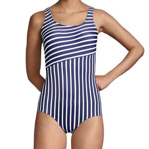 Lands' End Woman's Scoop Neck Tugless Sporty One-Piece Swim Suit Sz 18